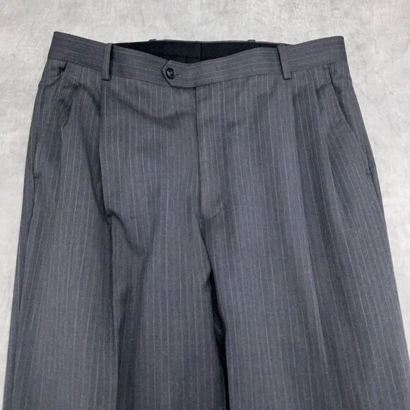 Linea Uomo Suit Men 40R 34Wx28L Gray Blue Pinstripe Super 100s Wool Classic‎ - Picture 14 of 16